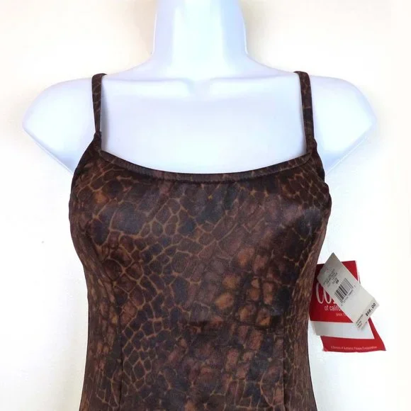 Cole of California VTG 90s Snake Brown Skirted Swim Suit One Piece Women 8 NWT - Picture 2 of 12